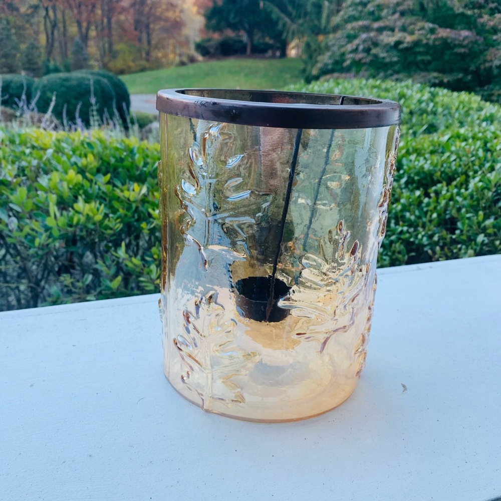 Autumnal Leafy Brass detachable glass tea light candle holder jar